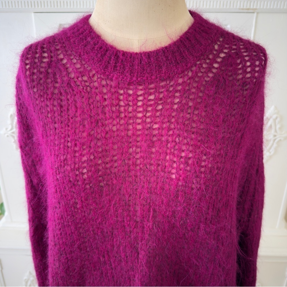 Free People Fuschia Alpaca Wool Blend 
Pullover Crewneck Sweater Jumper - Picture 2 of 7
